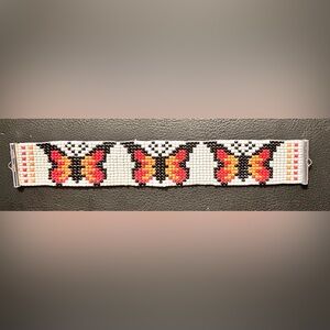 Handcrafted Beaded Butterfly Bracelet - Black, Red, Orange